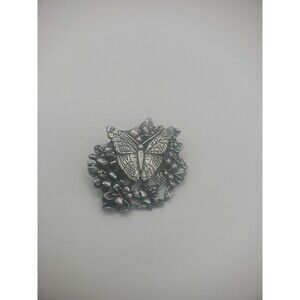 Bird & Blooms Butterfly Floral Brooch Pin Gun Metal Tone Jewelry Costume